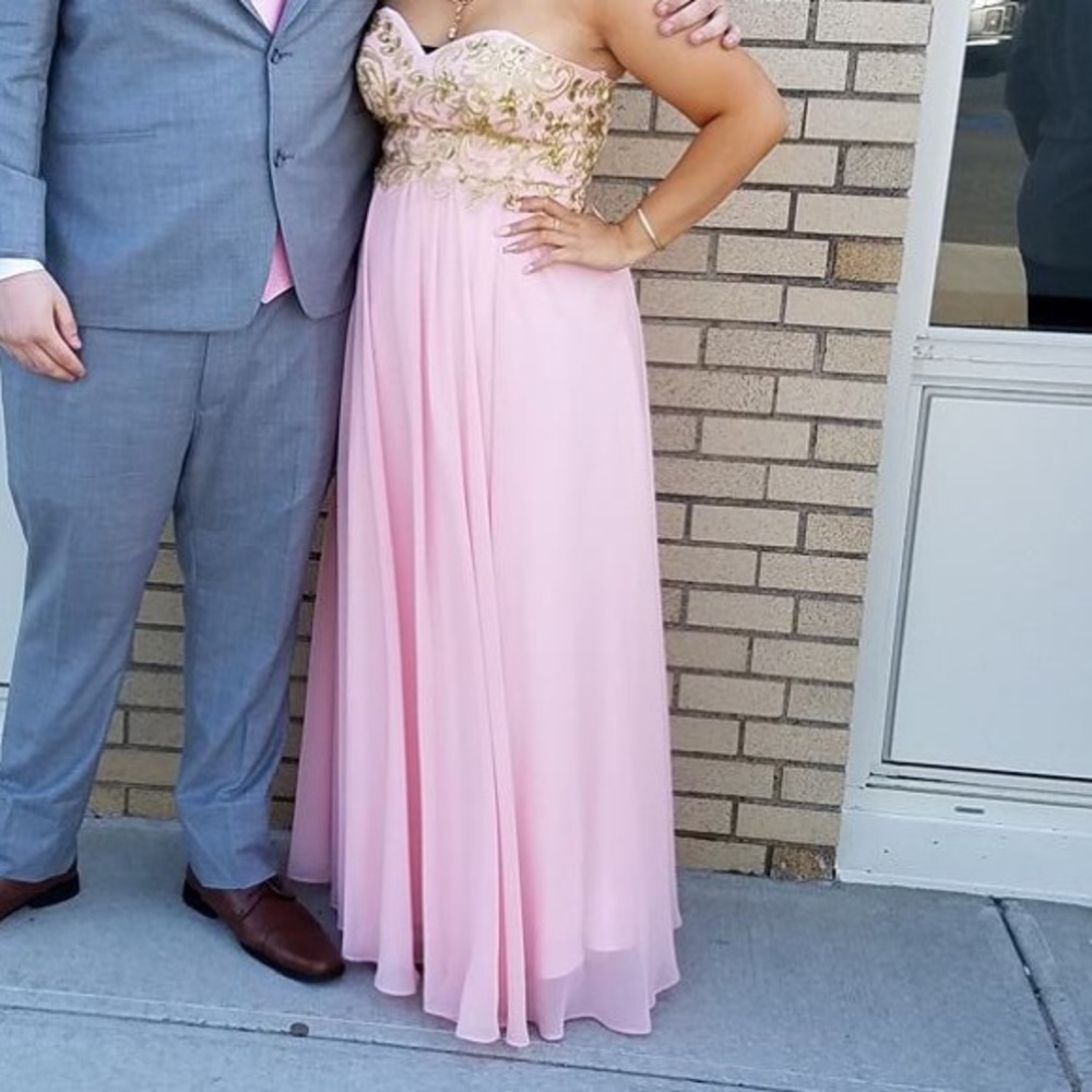 Pink and Gold Strapless Prom Dress